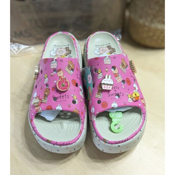 Crocs LINE FRIENDS Pink Stomp Platform Slide Sandals with Jibbitz Charms W10/M8 - Picture 5 of 13